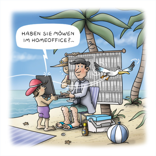 Cartoon Homeoffice am Strand